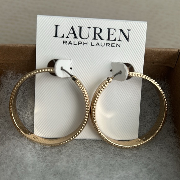 Lauren Ralph Lauren Gold-Tone Medium Textured Edge Hoop Earrings, 1.3" - Picture 2 of 11